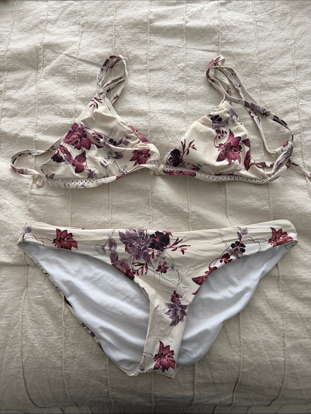Gianni Bini Ivory Bikini with Plum Floral Print